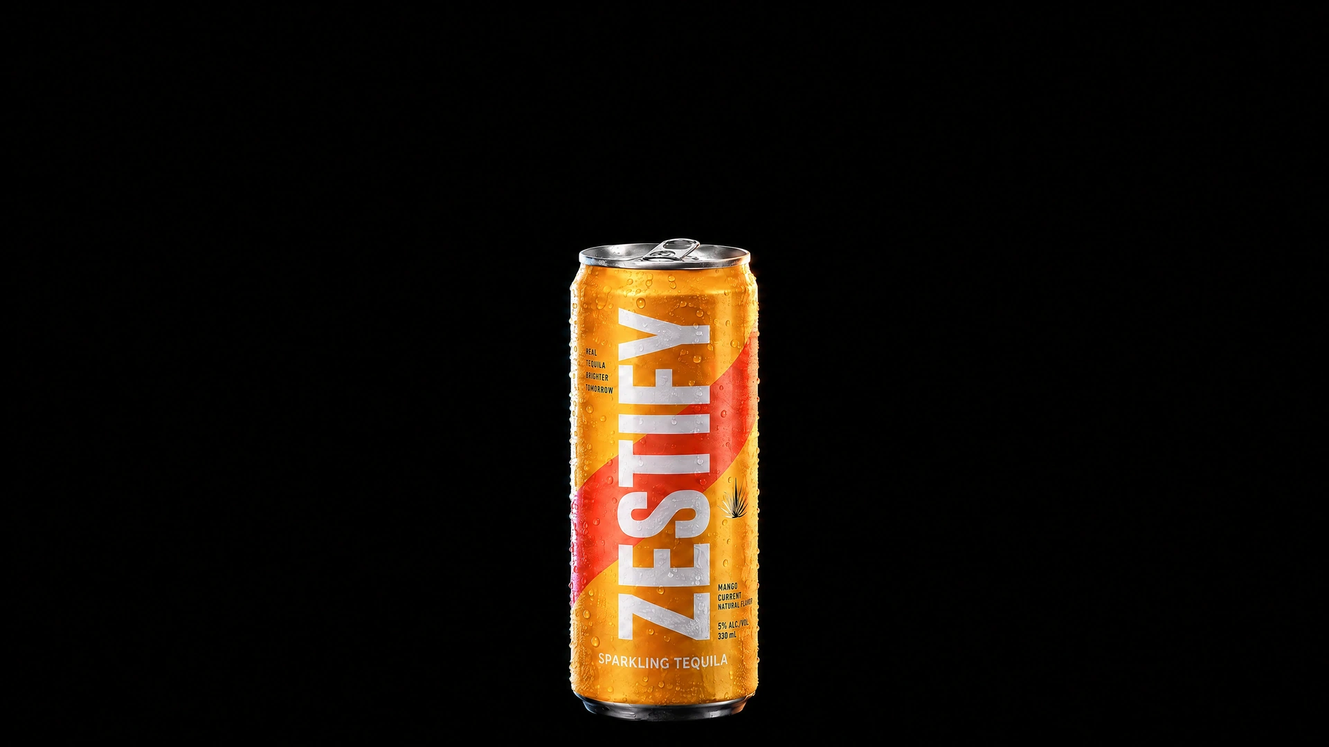 Mango Current Zestify can with golden-orange packaging